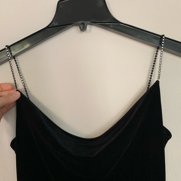 Vintage Velvet Cowl Neck Rhinestone Strap Mini Dress - Picture 8 of 11